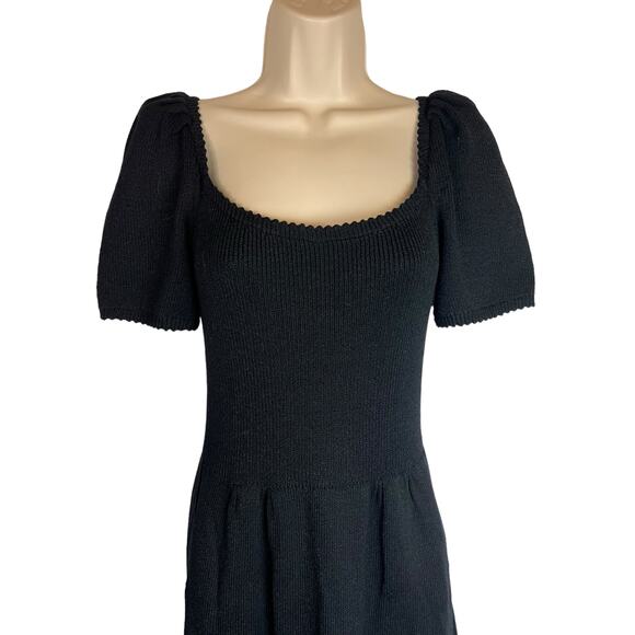 Vintage St. John for Saks Black Knit Dress Puff Sleeve Retro Designer Twee S M - Picture 2 of 16